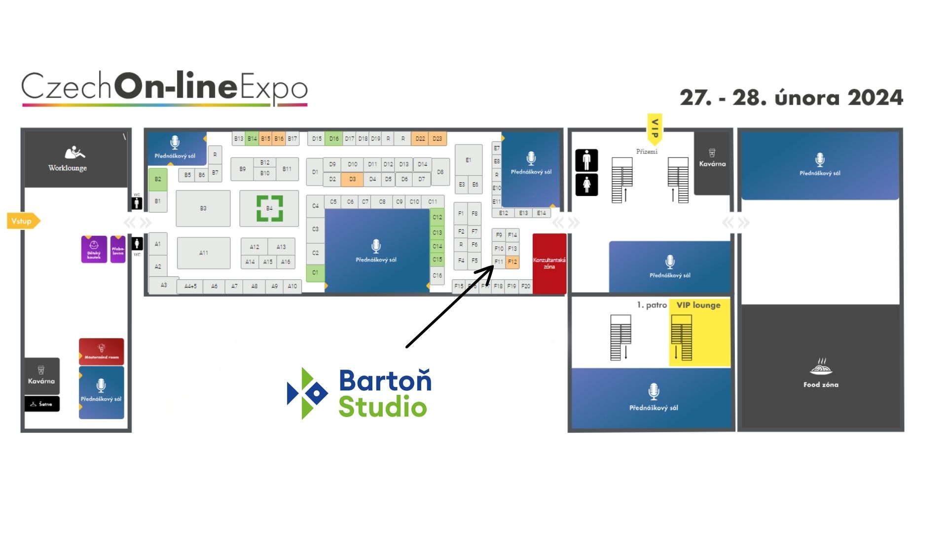 Mapa veletrhu COE 2024, stánek F11, Bartoň Studio