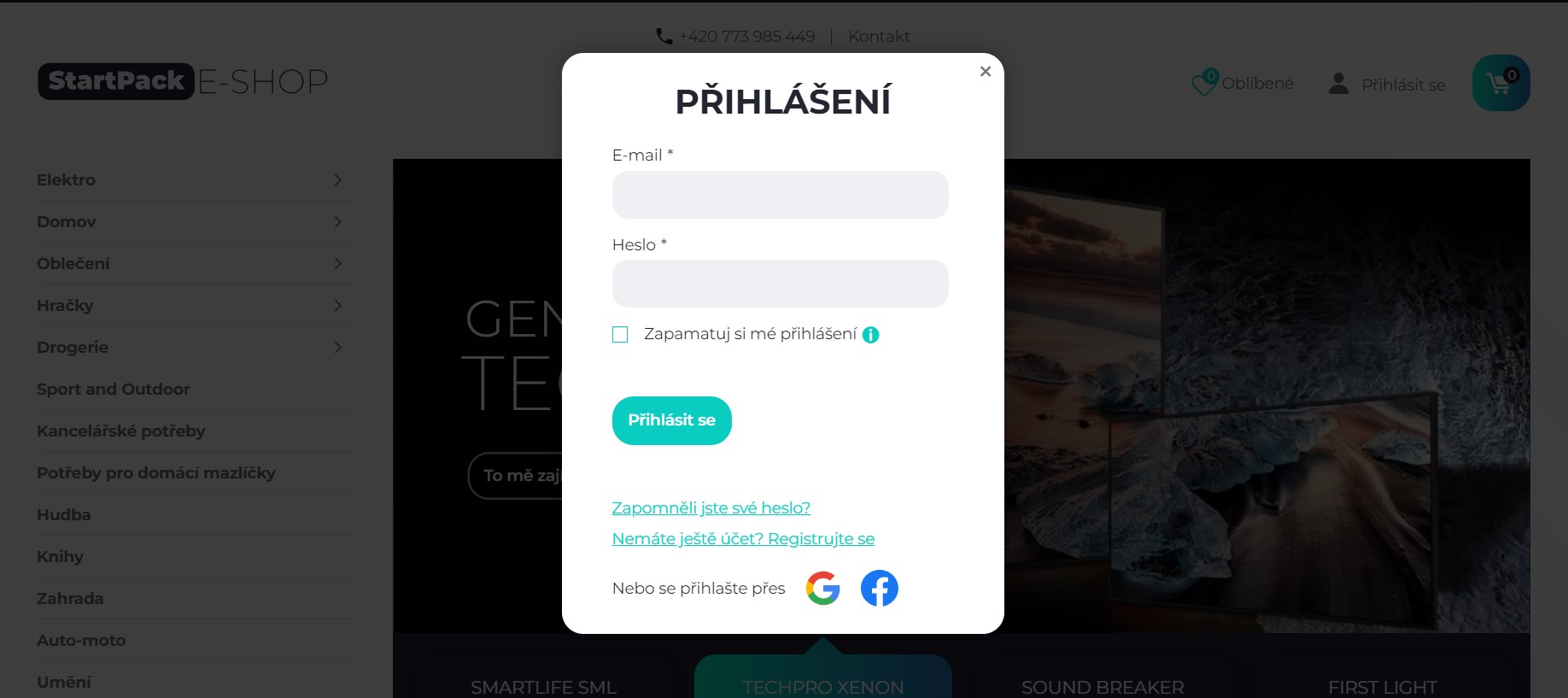 Přihlášení do StartPack e-shopu